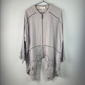 Penelope Rose Gray Embroidered Open Front Cardigan Size M